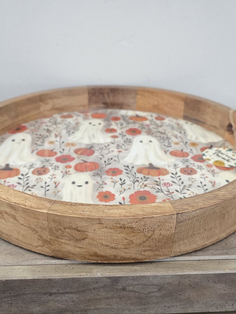 Viral Wooden Serving Tray with Halloween Ghost and Pumpkin Design - Picture 3 of 5
